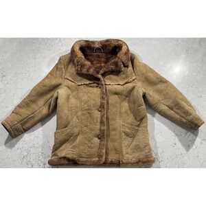 VTG 70s Ardney Shearling Sheepskin Suede Rancher Coat Jacket Womens 12 Brown USA